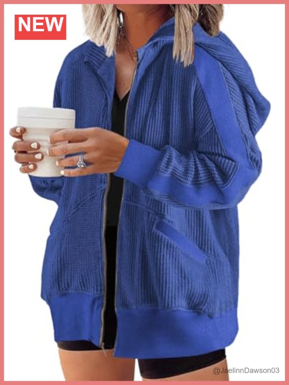 Plus Size Waffle Knit Zip Up Hoodie Sweatshirt Oversized Full Front Zipper
